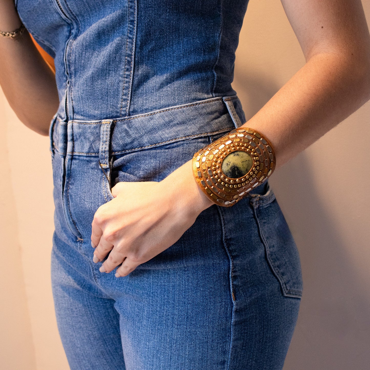 Rocal Semi-precious Epidote Stone Cuff